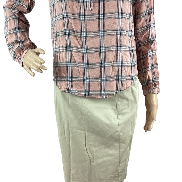 LOFT Pink Plaid Split Neck Blouse Long Sleeve Rayon XS - Picture 3 of 7